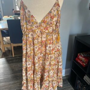 Forever 21 Pink and Yellow Mini Sundress Sleeveless V-Neck